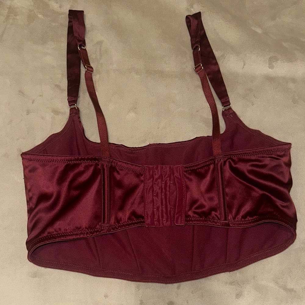 Corseted Burgundy Satin Bralette - Picture 3 of 5